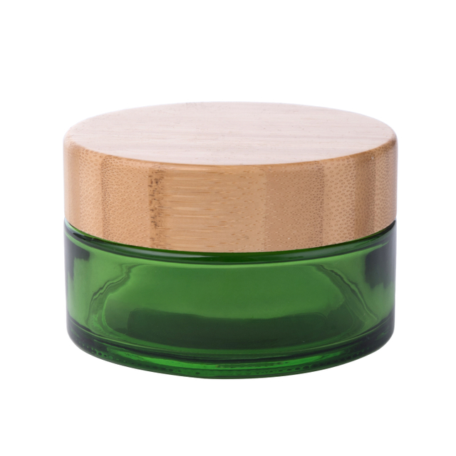50g 100g Green Glass Jar with Bamboo Lid Wholesale Custom Bamboo Cosmetic Glass Jar 