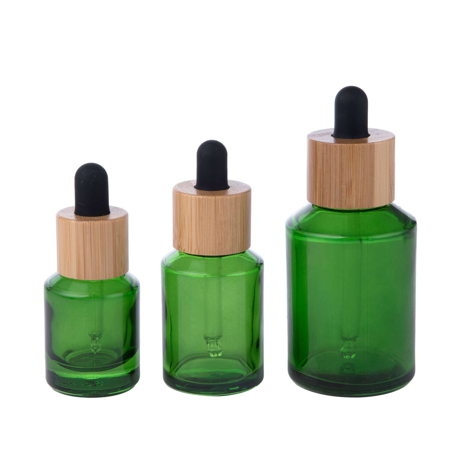 15ml 30ml 60ml Bamboo Cosmetic Essential Oil Bottle Packaging Green Glass Bottle With Dropper