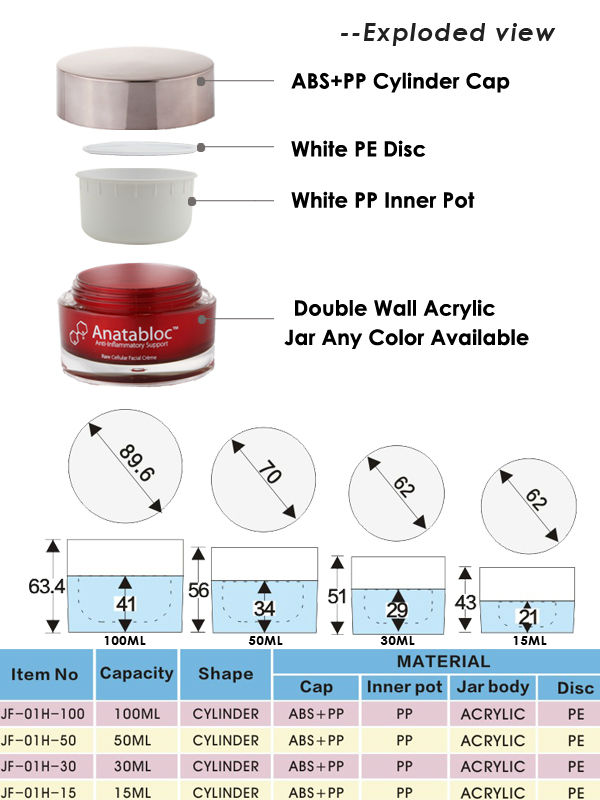 15ml 30ml 50ml 100ml Acrylic Face Cream Cosmetic Jar